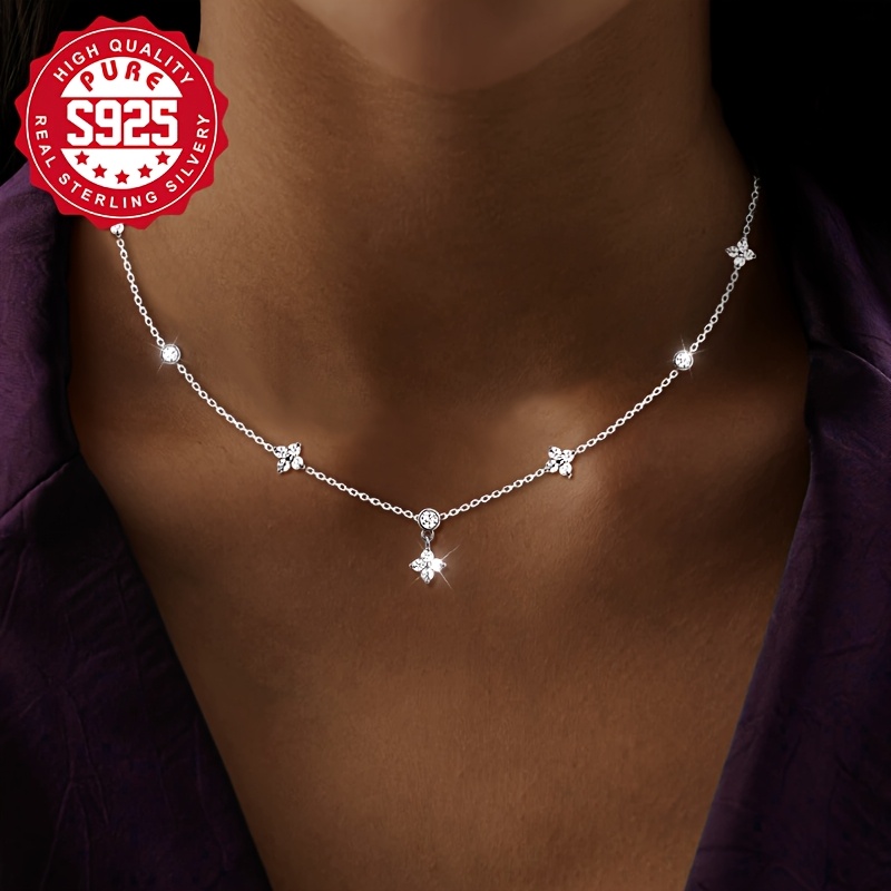 925 Silver Floral Pendant Necklace with Zirconia Stones